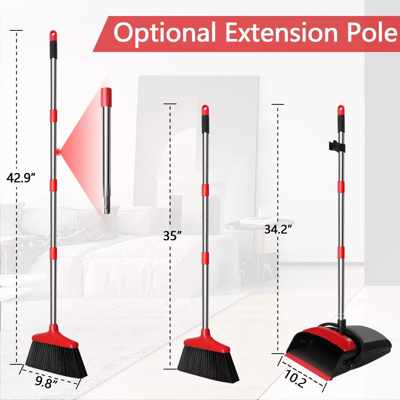 Loonpon Broom with Dustpan Combo Set,43inch Long Handle Stiff Broom Dust pan