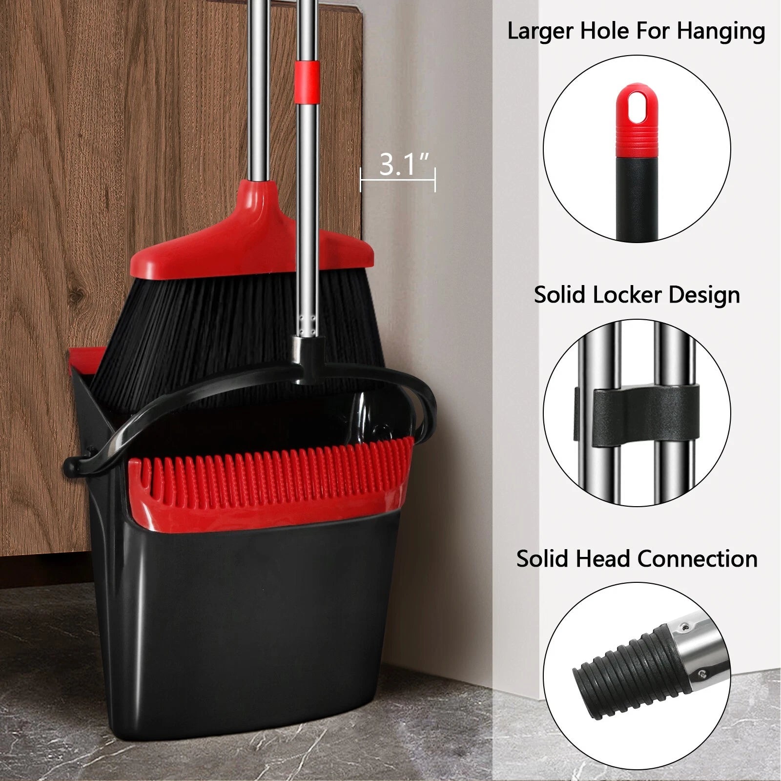 Loonpon Broom with Dustpan Combo Set,43inch Long Handle Stiff Broom Dust pan