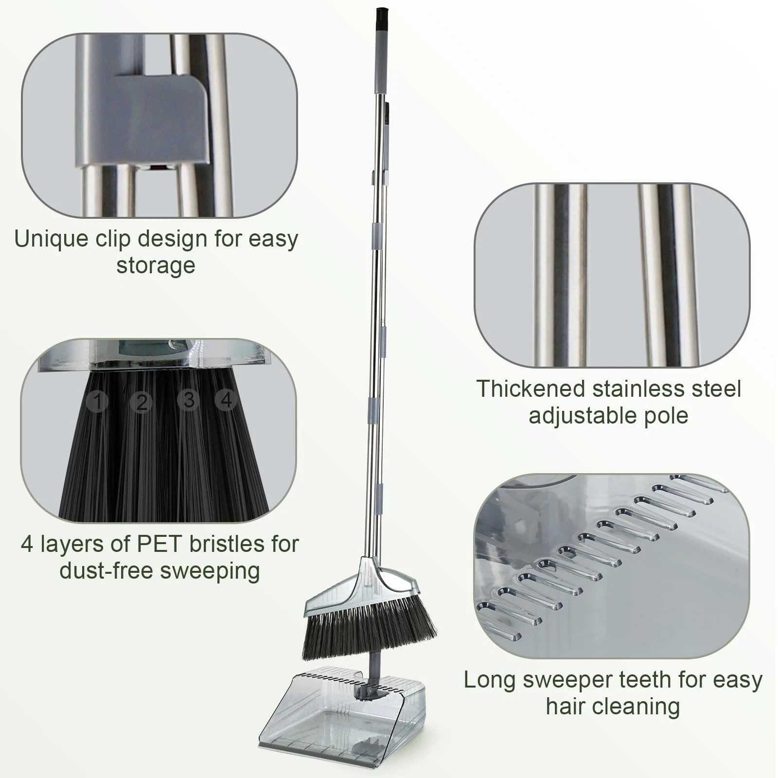 Broom with Dustpan Combo, Broom and Dustpan Set with Long Handle, Kitchen Bro...
