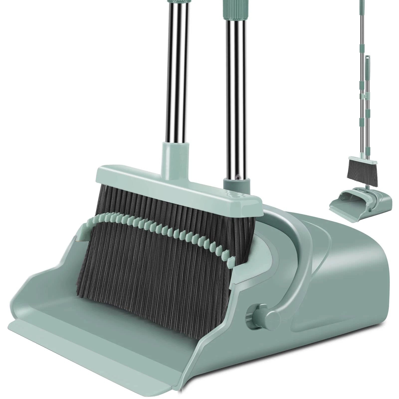 kelamayi Upgrade Broom and Dustpan Set, Self-Cleaning with Dustpan Teeth for Dog