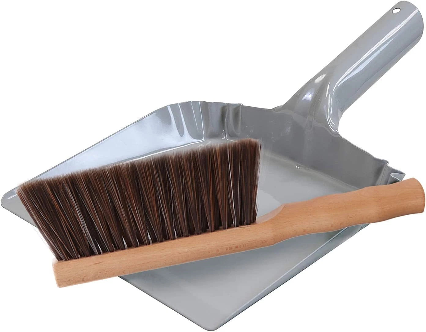 Metal Dust Pan and Brush Set Soft Bristle Wooden Broom Heavy Duty Pan
