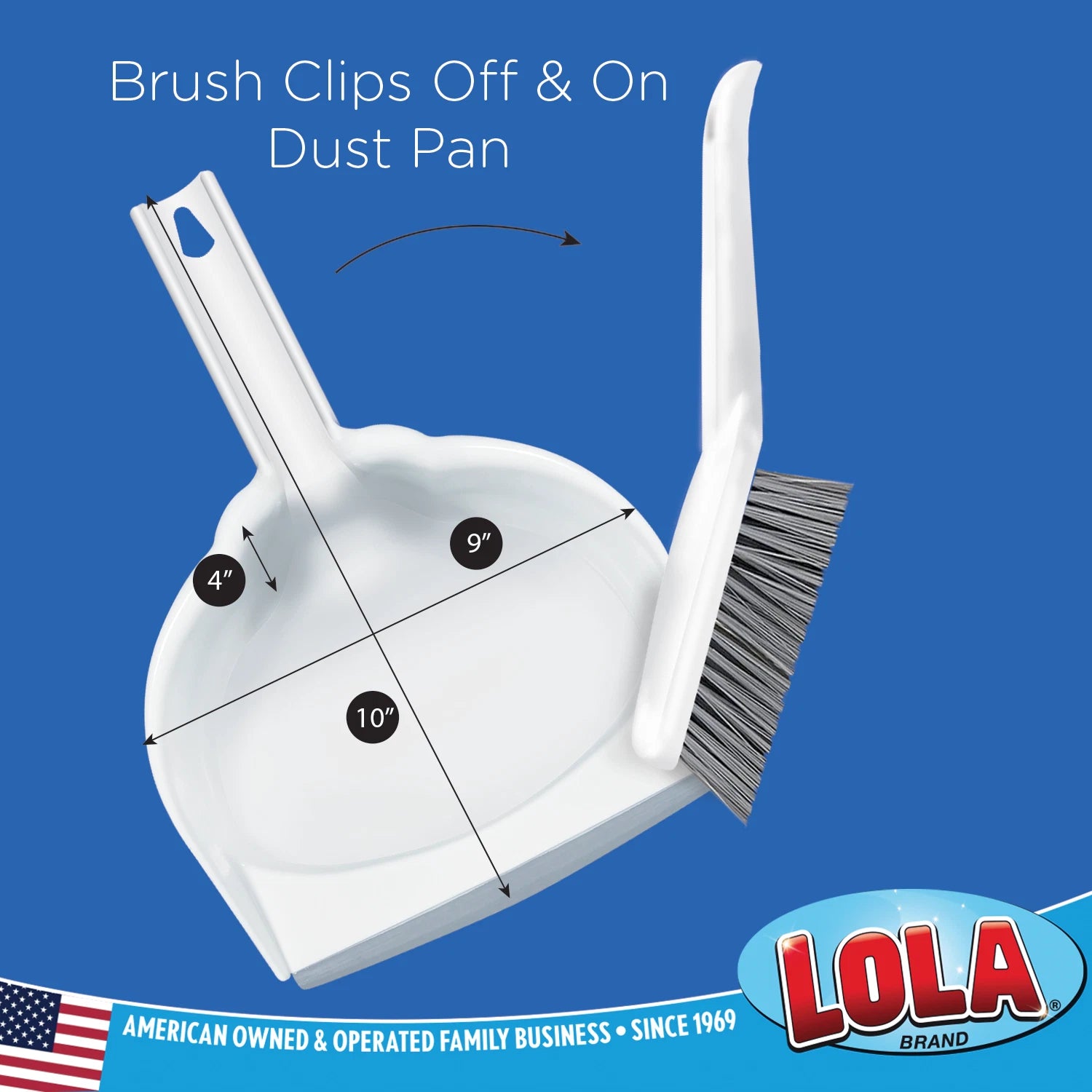 LOLA Clip-On Dust Pan & Brush Set with Dust Catching Rubber Lip - 6 Sets