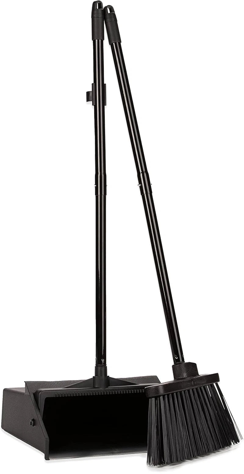 Duo-Pan Upright Dust Pan and Broom Broom Set with Clip for Floor Cleaning, Resta