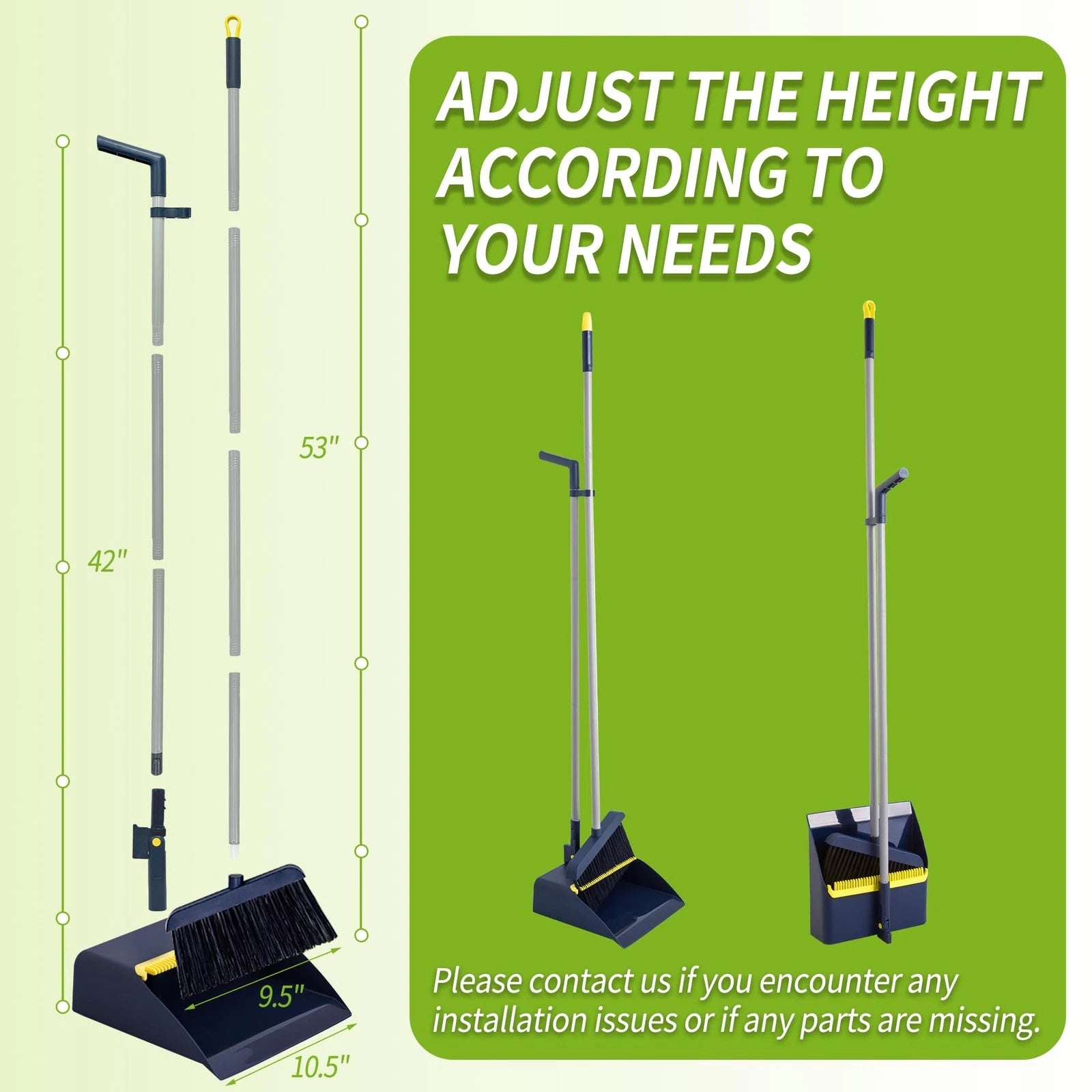 IVYROLL Broom and Dustpan Set, Long Handled Adjustable Dustpan and Brush with...
