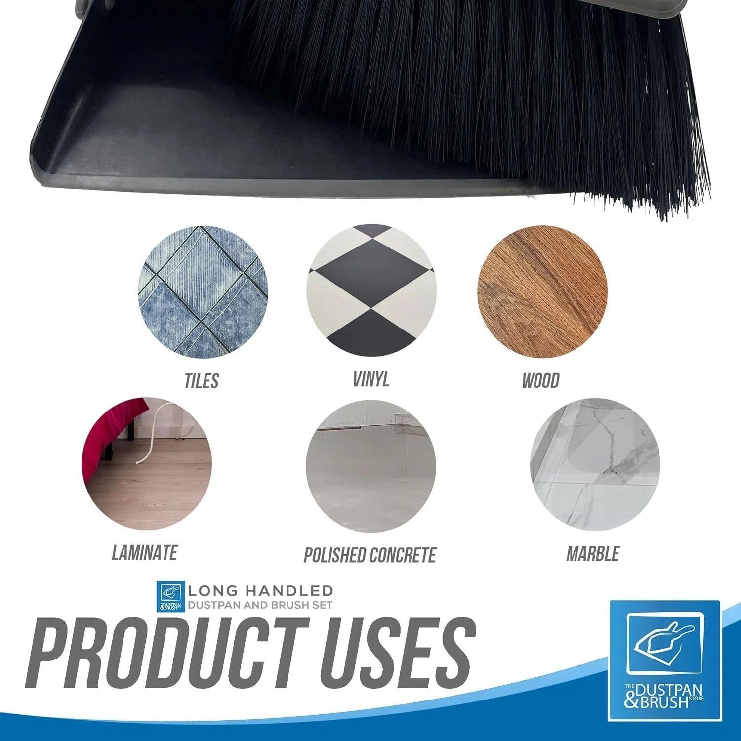 Long Handled Dustpan and Brush Set Strong Metal Handle Dust Pan & Broom Sweeper