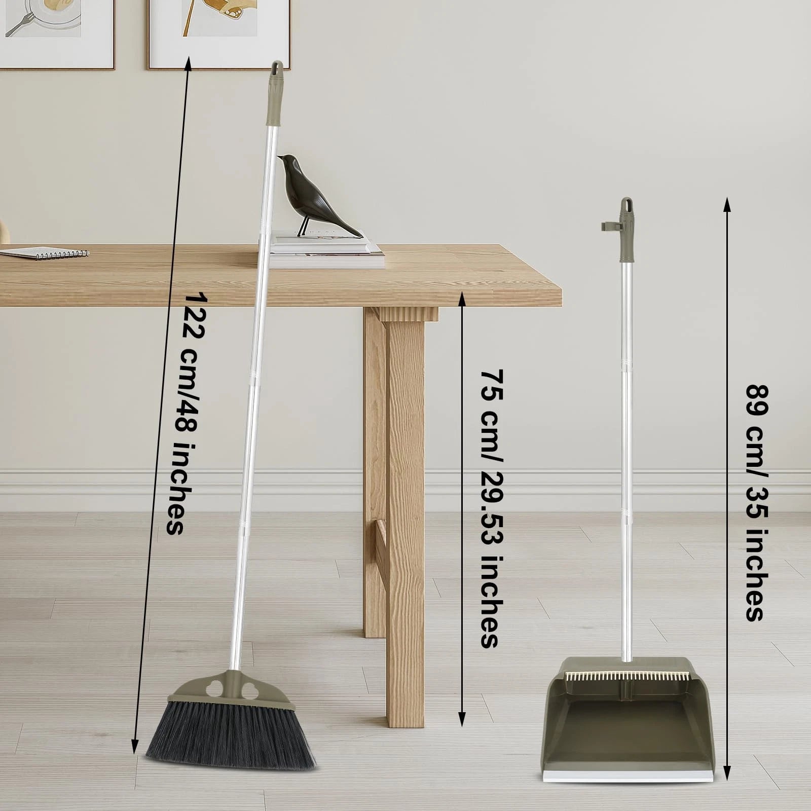 Upgrade Broom with Dustpan Combo Set, 48" Long Handle Stiff Broom Bristles wi