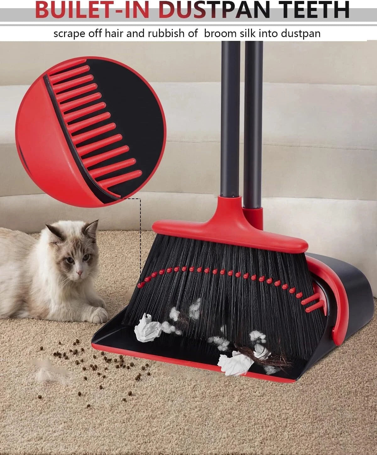 GOAT Broom and Dustpan Set for Home, Upgrade 52" Long Handle with Stand Up Dustp