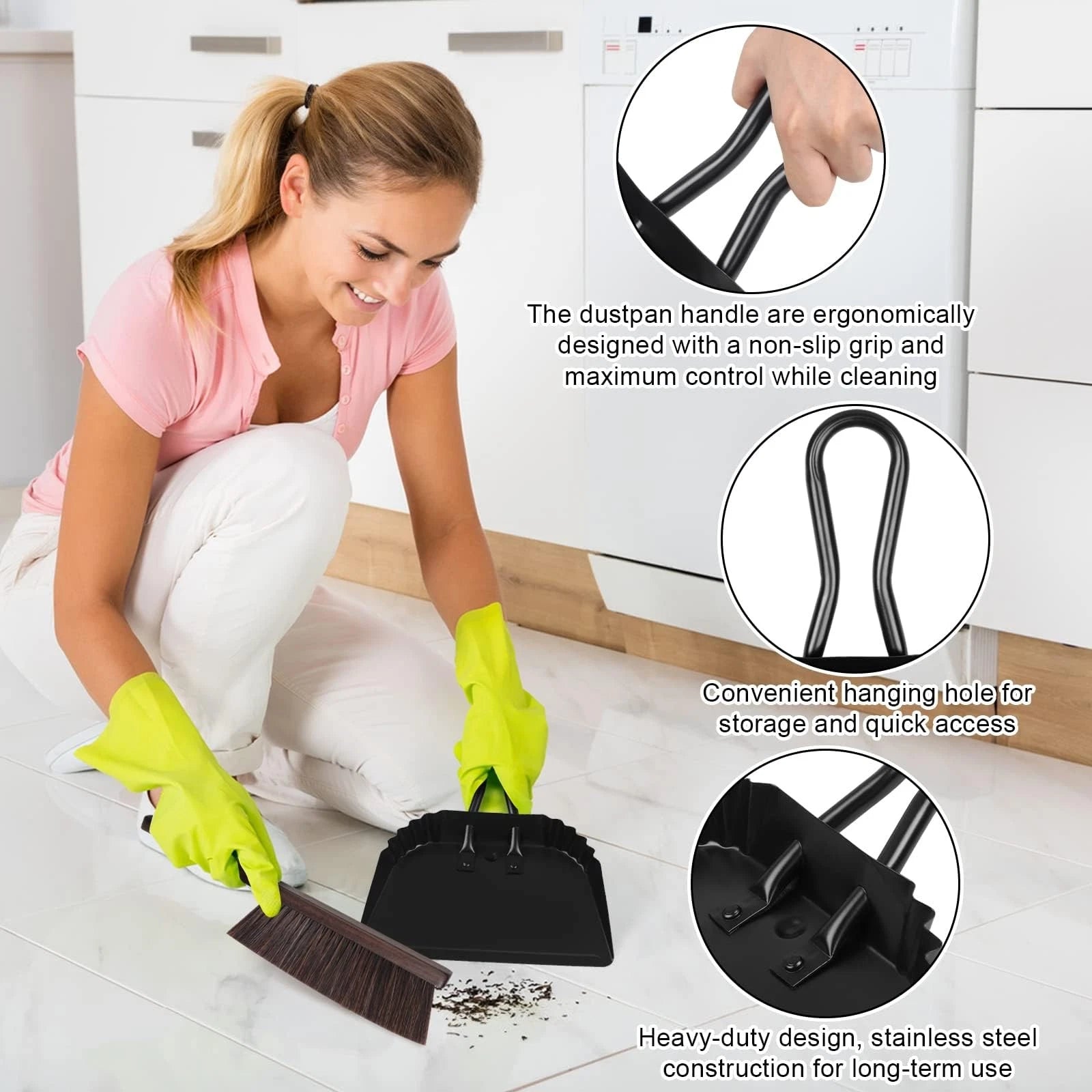Dustpan and Brush Set-Handheld Angled Dust Pan and Hand Broom Set,Whisk Broom...