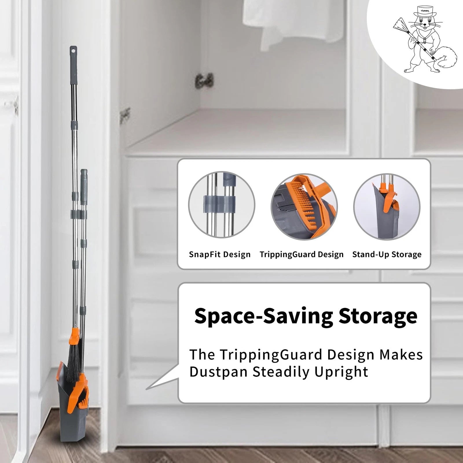 Tiumso Broom and Dustpan Set with 51'' Long Handle, Upright Broom and Dustpan...