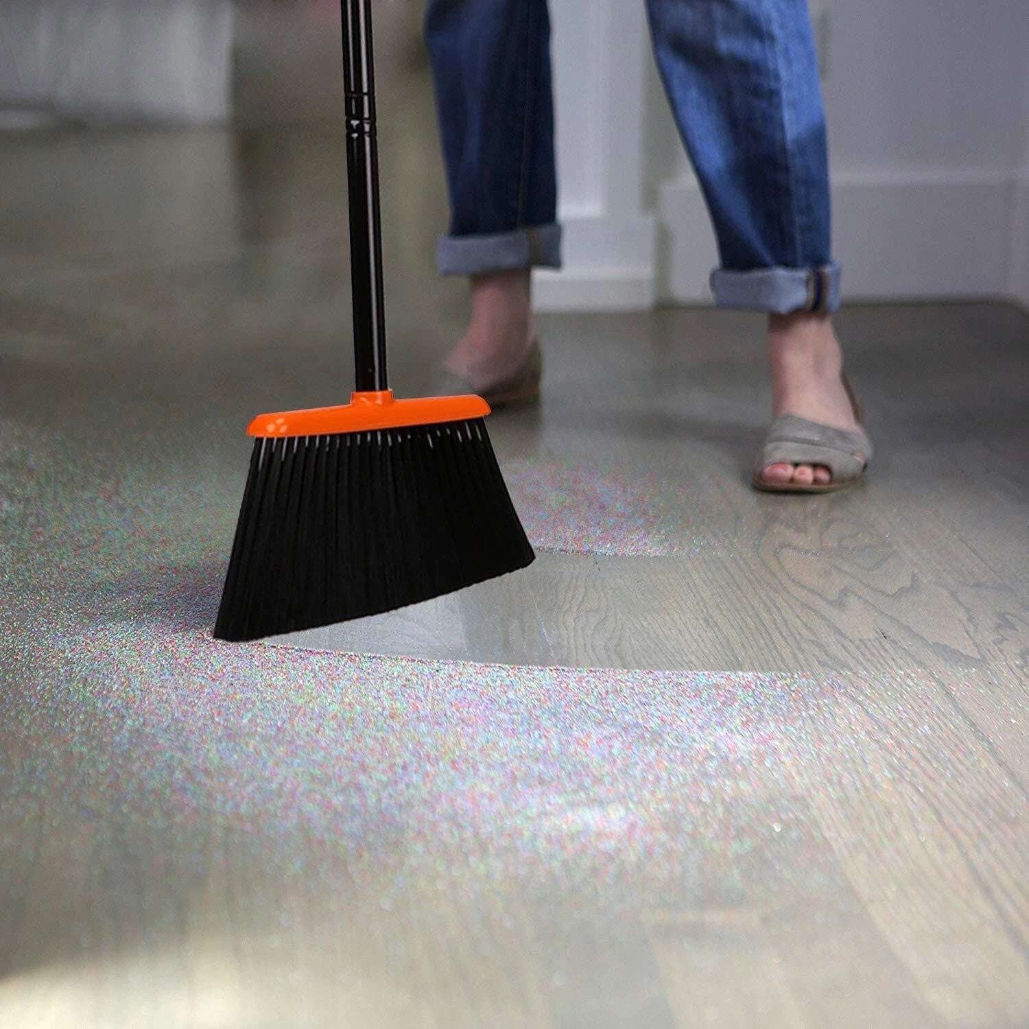 TreeLen Angle Broom and Dustpan Set Dust Pan Snaps On Broom Handles Orange