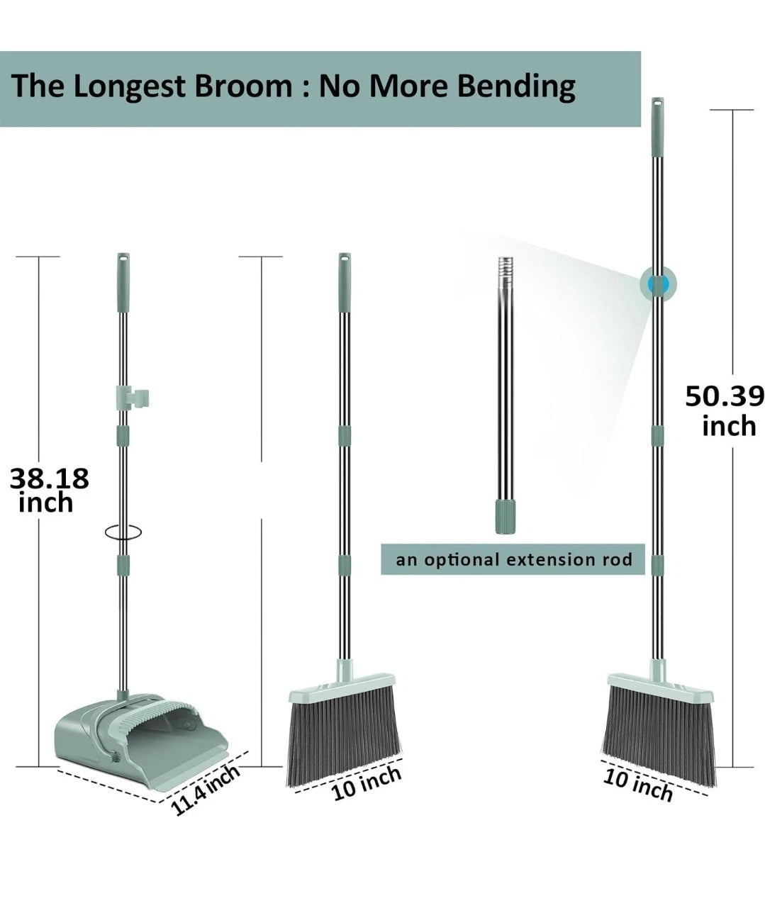 kelamayi Upgrade Broom and Dustpan Set, Large Size and with Long Handle,...