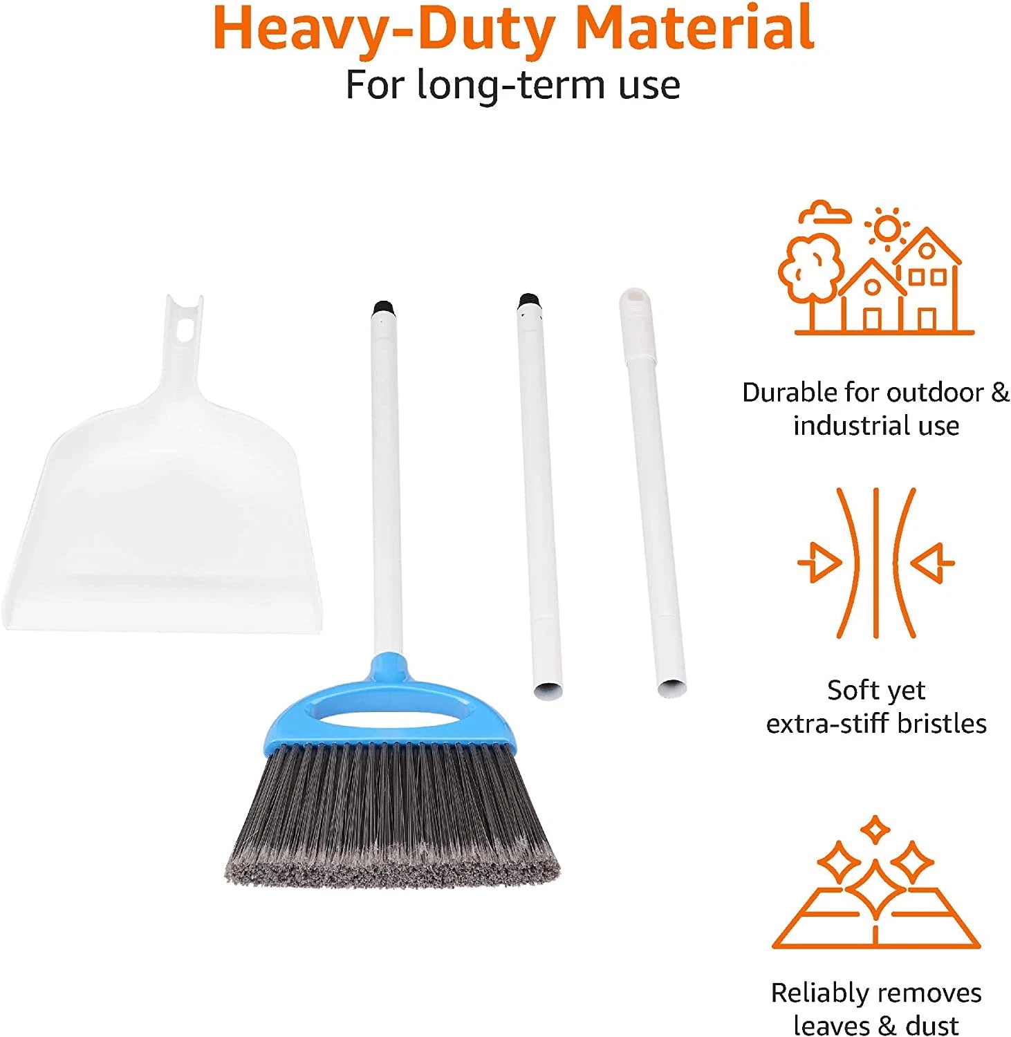 Dustpan Broom Set, Blue and White