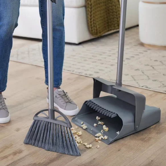 HDX 12 in. Lobby Broom and Dustpan Set with Upright Swivel Pan for Easy Use