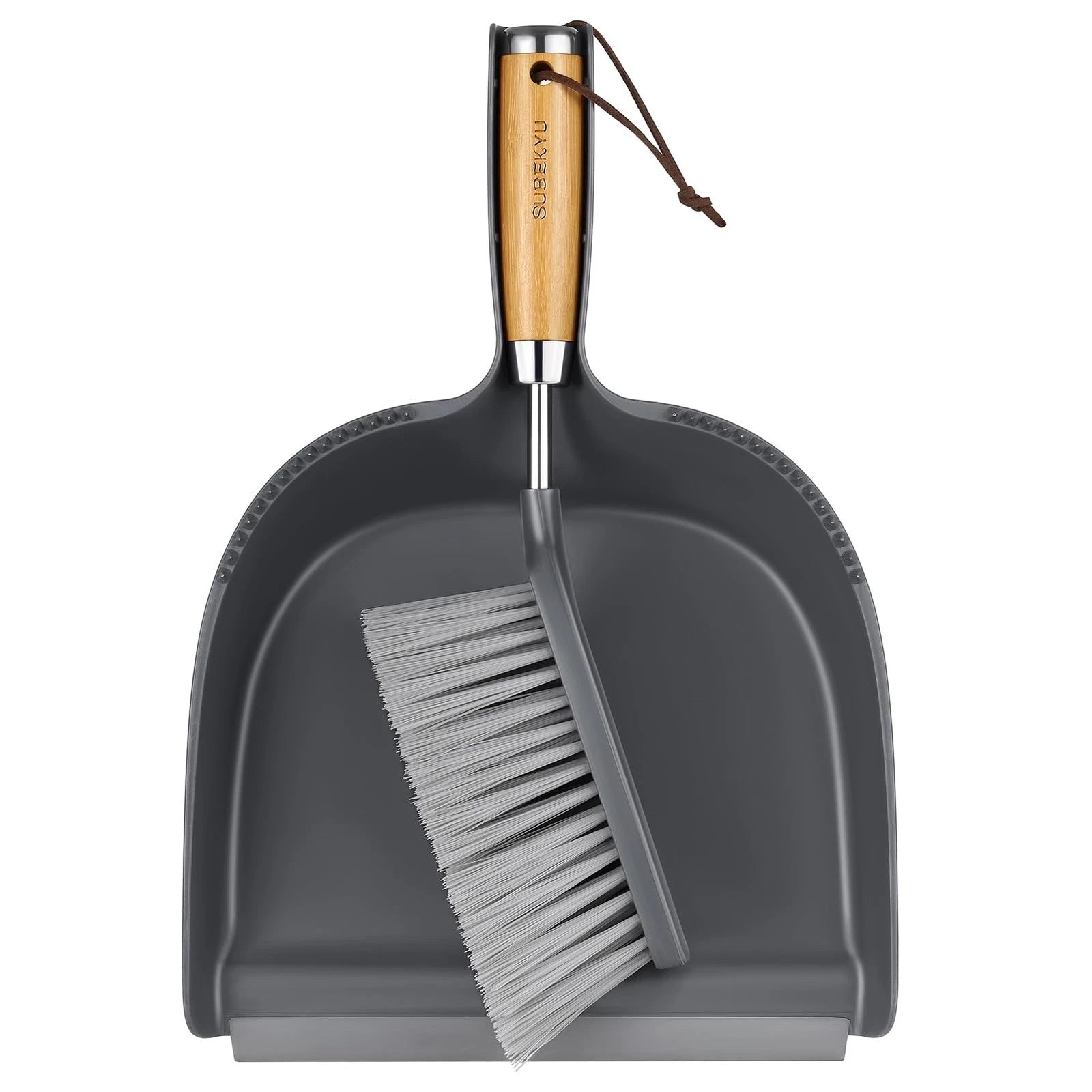 Dustpan and Brush Set with Stainless Steel Handle Mini Broom Dark Gray