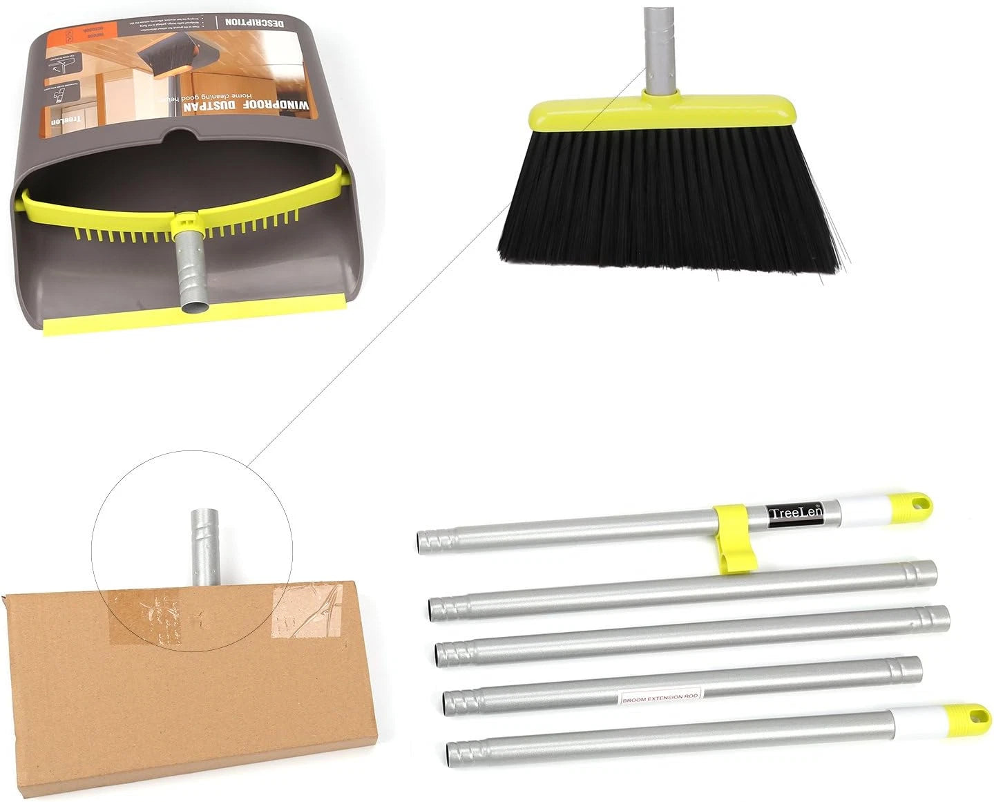 Treelen Broom and Dustpan Set, Treelen Broom with Dust Pan with Long Handle Comb