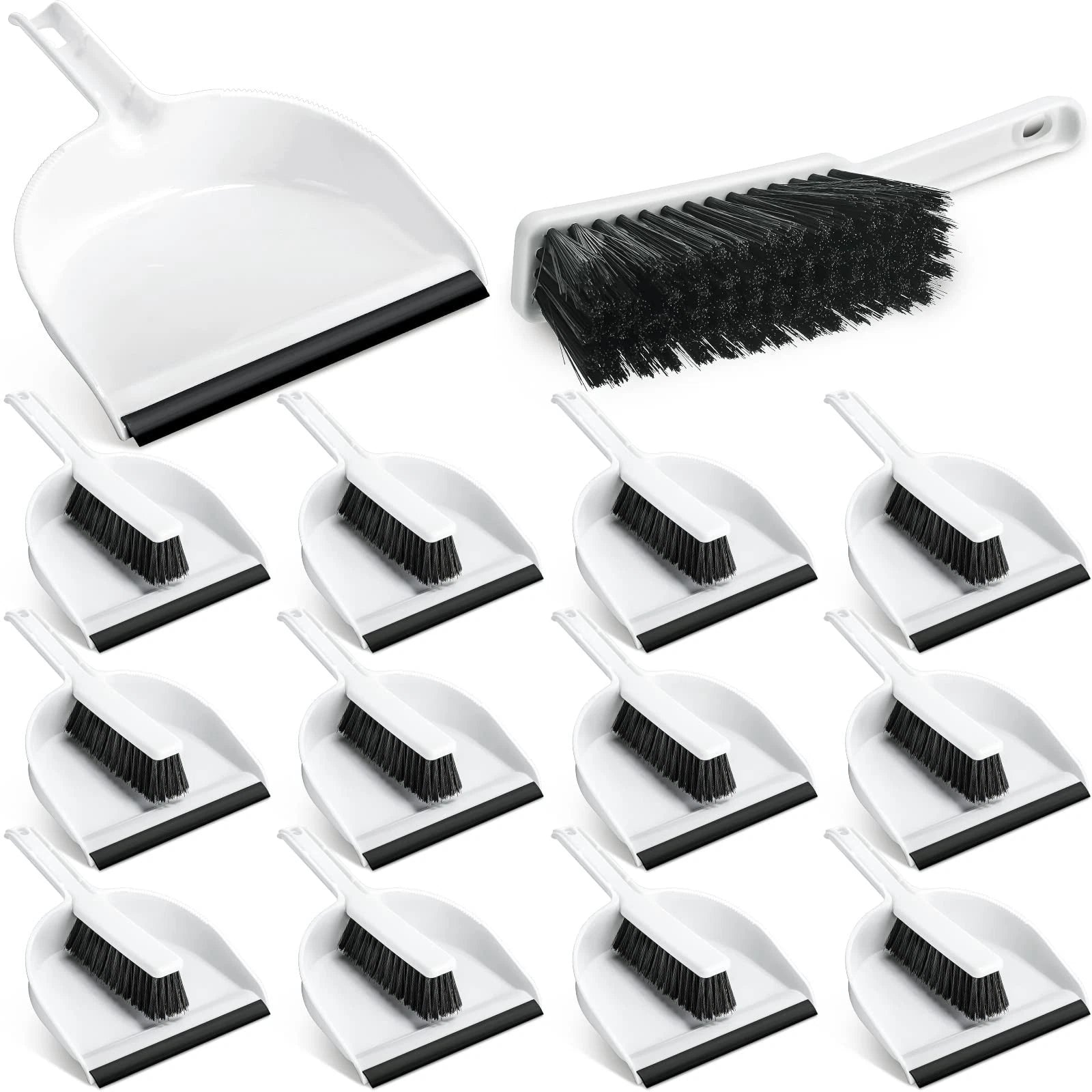 Zubebe 12 Pcs Mini Dustpan and Brush Set Small Broom Mainly White
