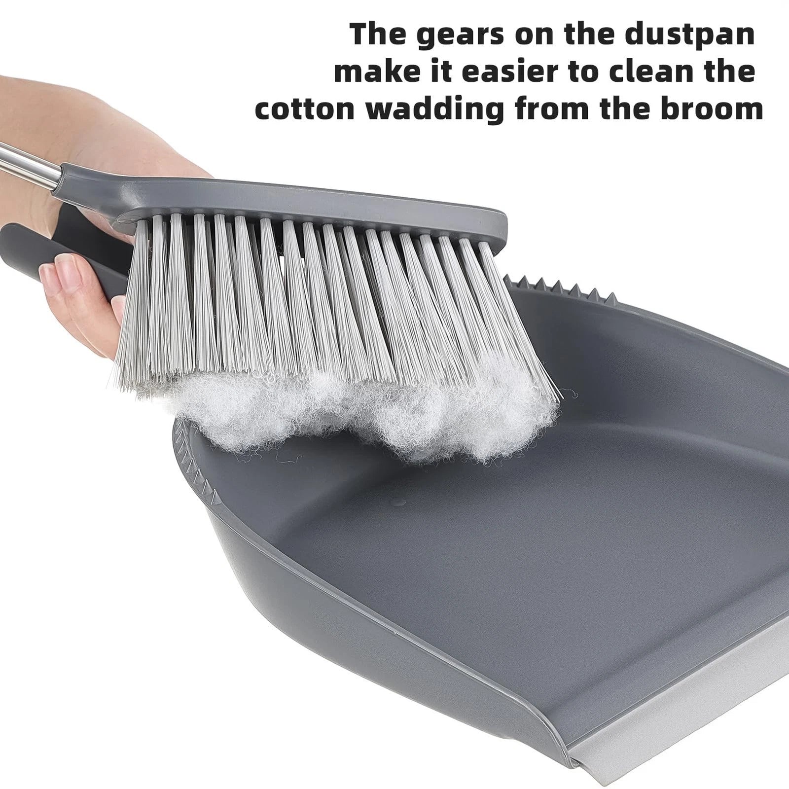 Dustpan and Brush Set with Stainless Steel Handle Mini Broom Dark Gray