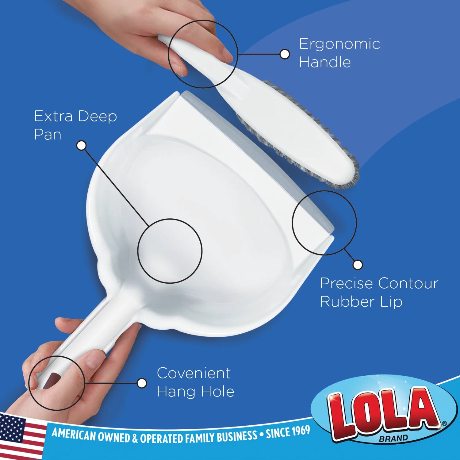 LOLA Clip-On Dust Pan & Brush Set with Dust Catching Rubber Lip - 6 Sets