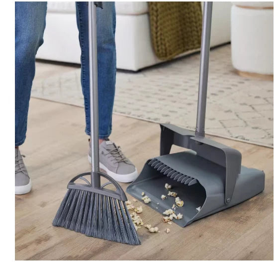 HDX 12" Lobby Broom & Dustpan Set Upright Swivel Standing Indoor Outdoor