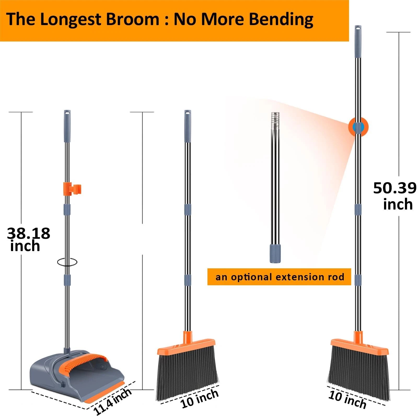 Upgrade Broom and Dustpan Set Self-Cleaning with Dustpan Teeth Indoor&Outdoor...
