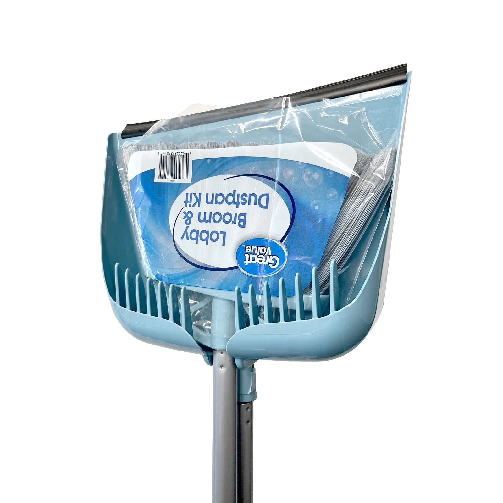 Great Value Lobby Broom and Dustpan Set, 2.75" x 11.81" x 41", Blue