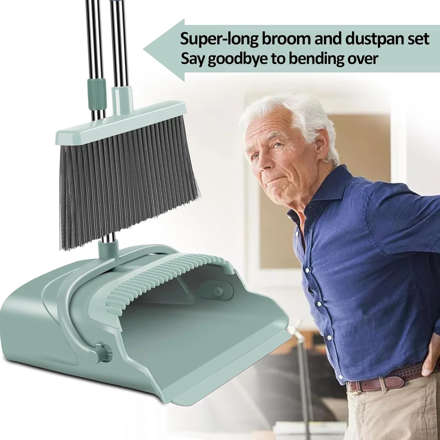 Upgrade Broom and Dustpan Set, Large Size and with Long Handle, Upright,