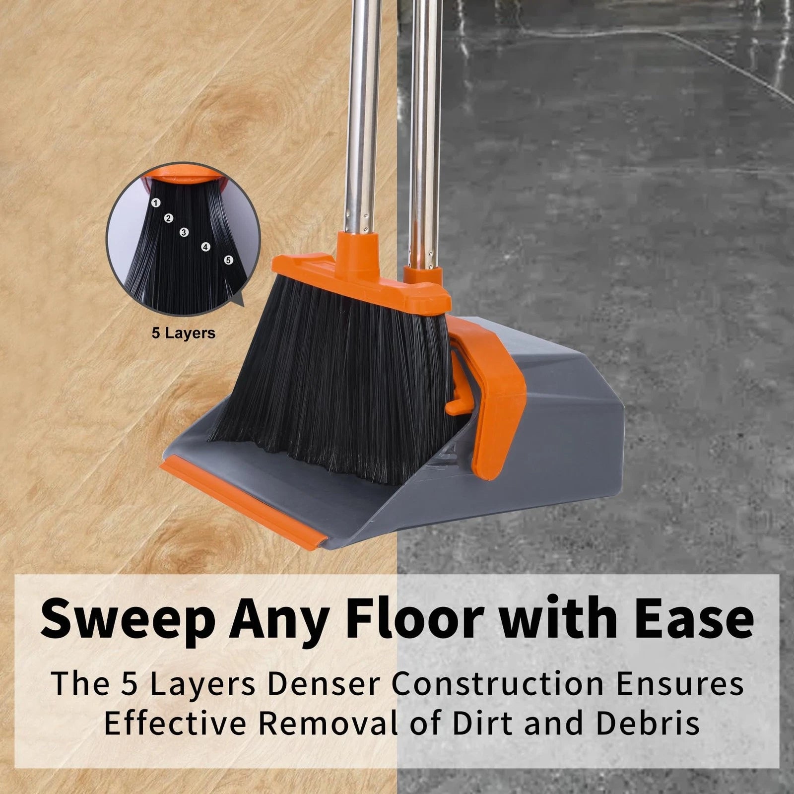 Tiumso Broom and Dustpan Set with 51'' Long Handle, Upright Broom and Dustpan...