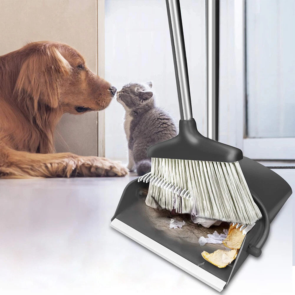 Foldable Broom and Dustpan Sweep Clean Set Dust Pan Broom Upright  w/ Lid Combo