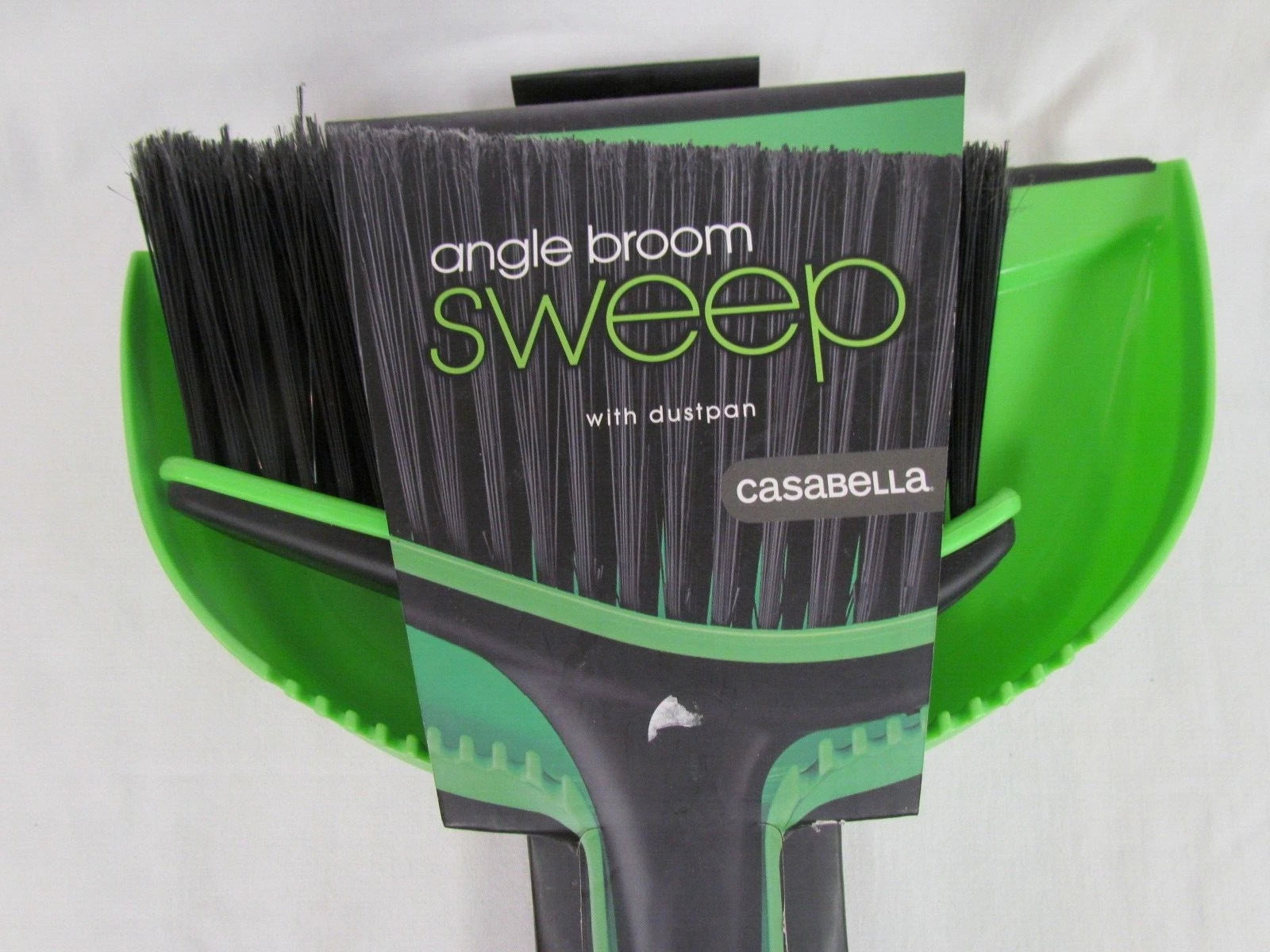 Casabella Basics 3-Piece Angled Broom and Dustpan Cleaning Set, Black/Green New