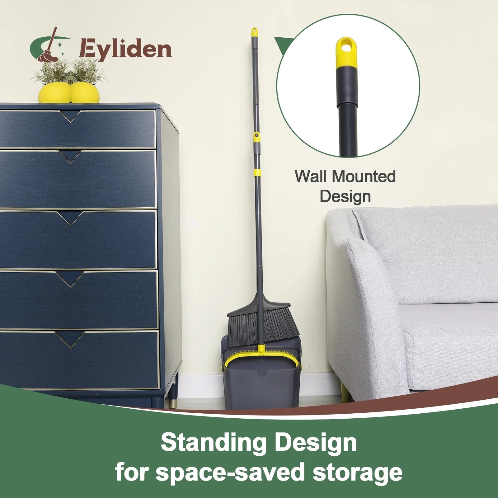 New Thicker Broom and Dustpan Set with Extendable Long Handle and Dustpan Comb,