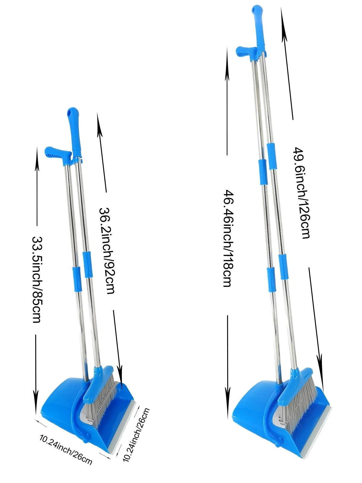 Extendable Long Handle Broom and Dustpan Set Stainless Lightweight Upright St...