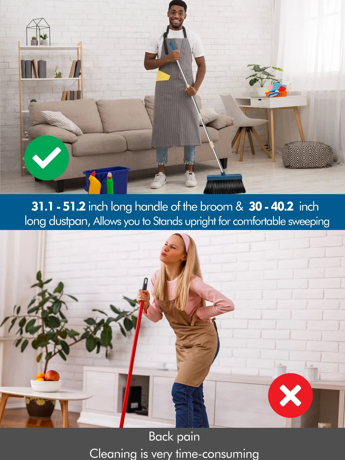 Upgrade Broom and Dustpan Set for Home,Self-Cleaning with Dustpan Teeth,51.2In,S