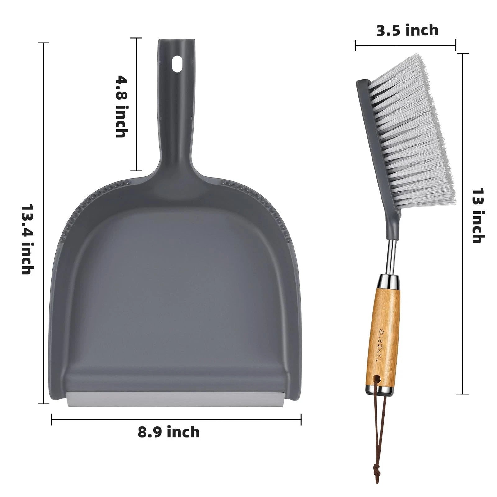 Dustpan and Brush Set with Stainless Steel Handle Mini Broom Dark Gray