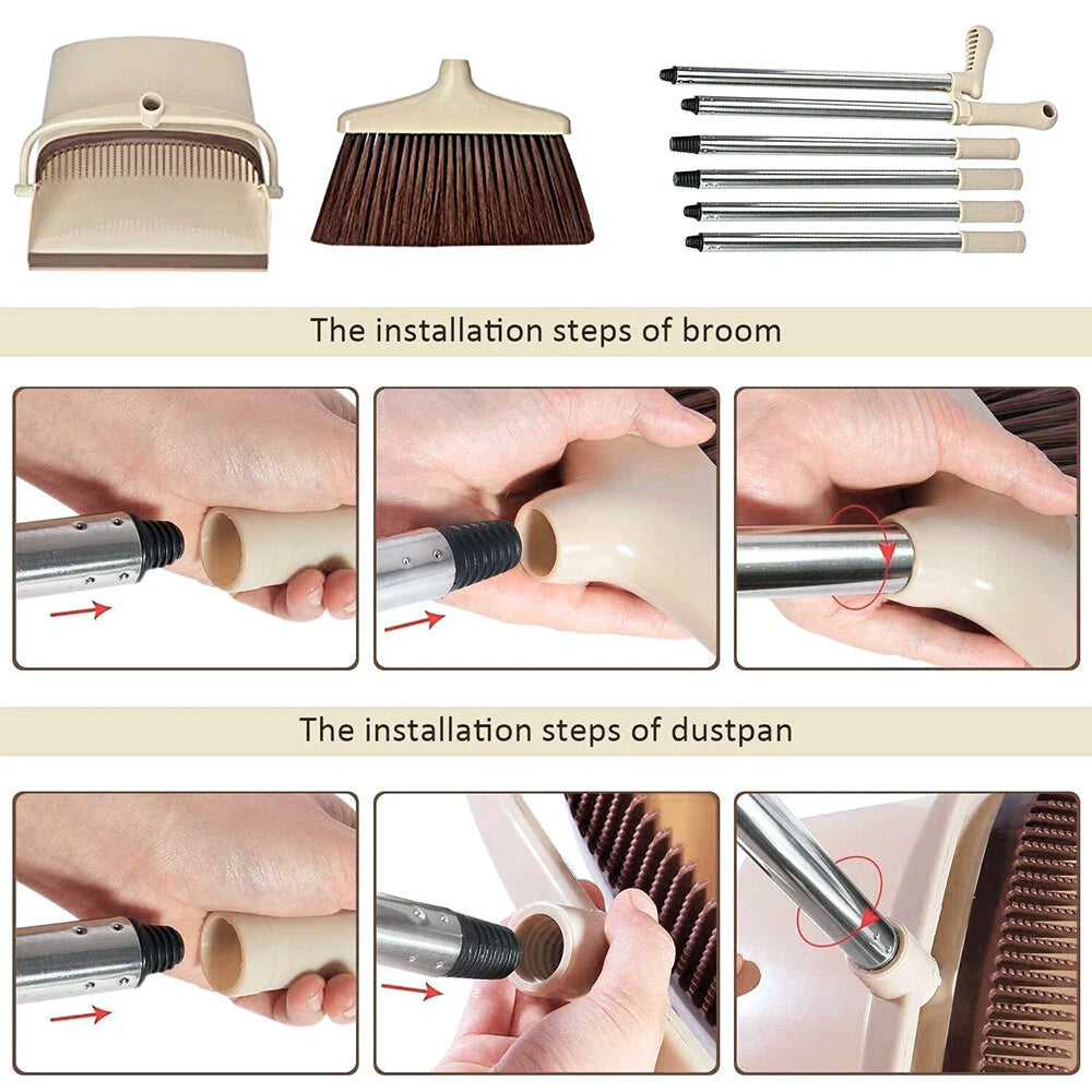 Upright Broom Dustpan Combo Sweep Set with 50" Extended Adjustable Handle Large