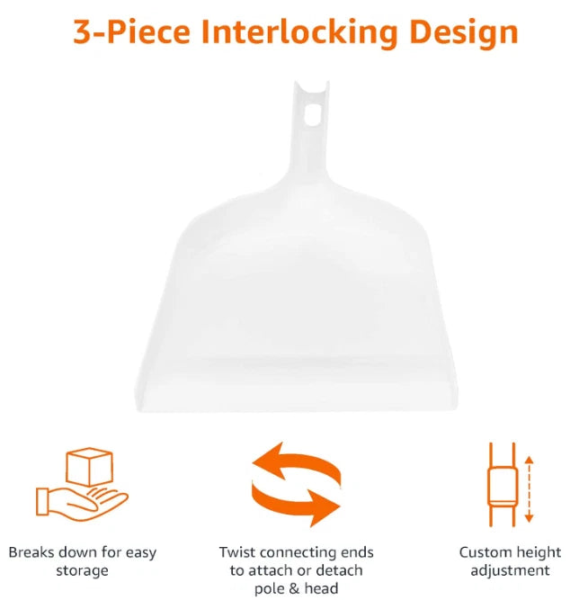 Dustpan and Broom Set with Long Handle, Easy Assembly, Blue White