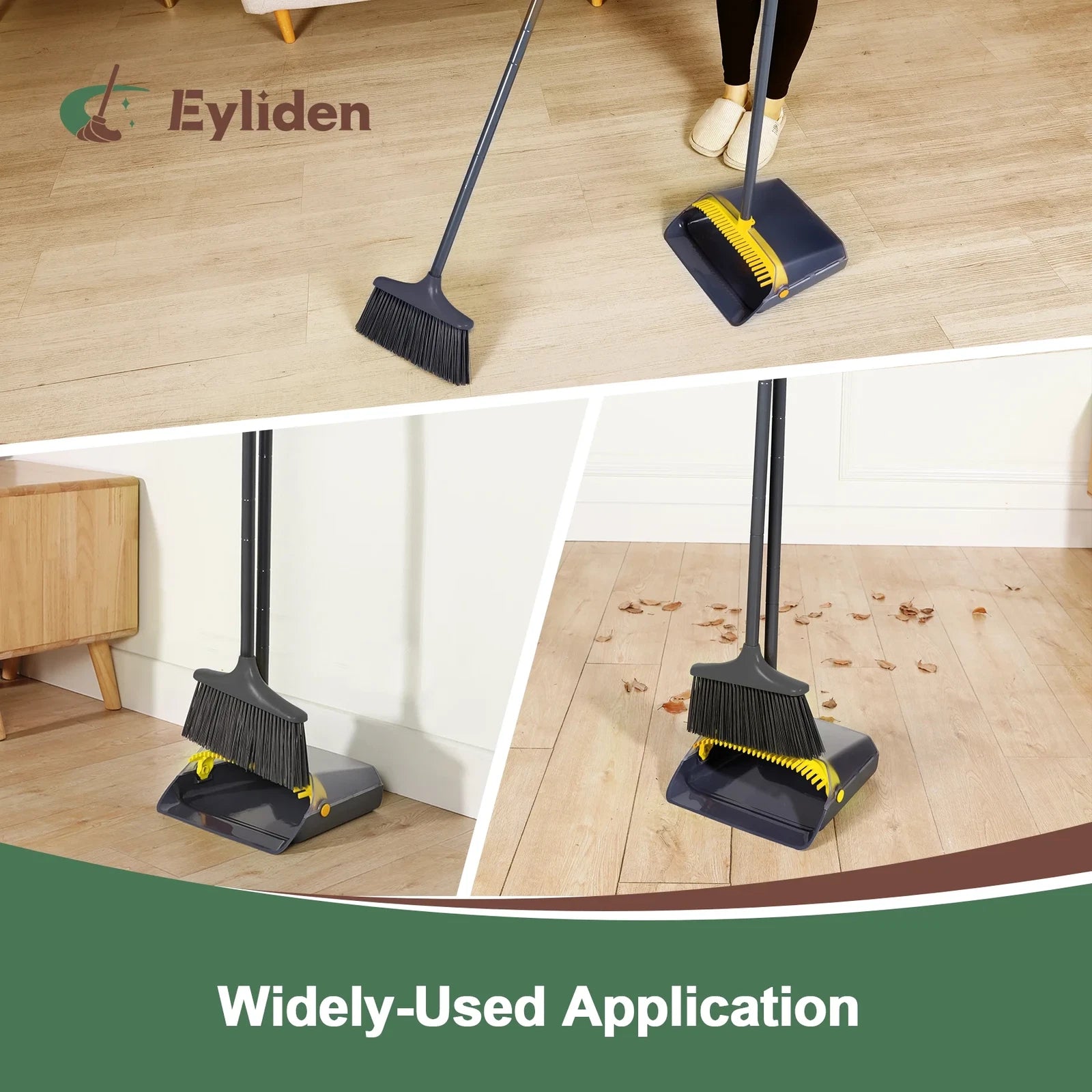 New Thicker Broom and Dustpan Set with Extendable Long Handle and Dustpan Comb,
