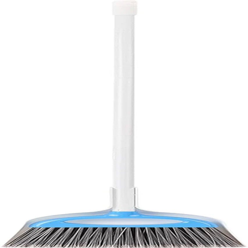 Dustpan Broom Set with Easy Assembly and Long Handle, Blue and White