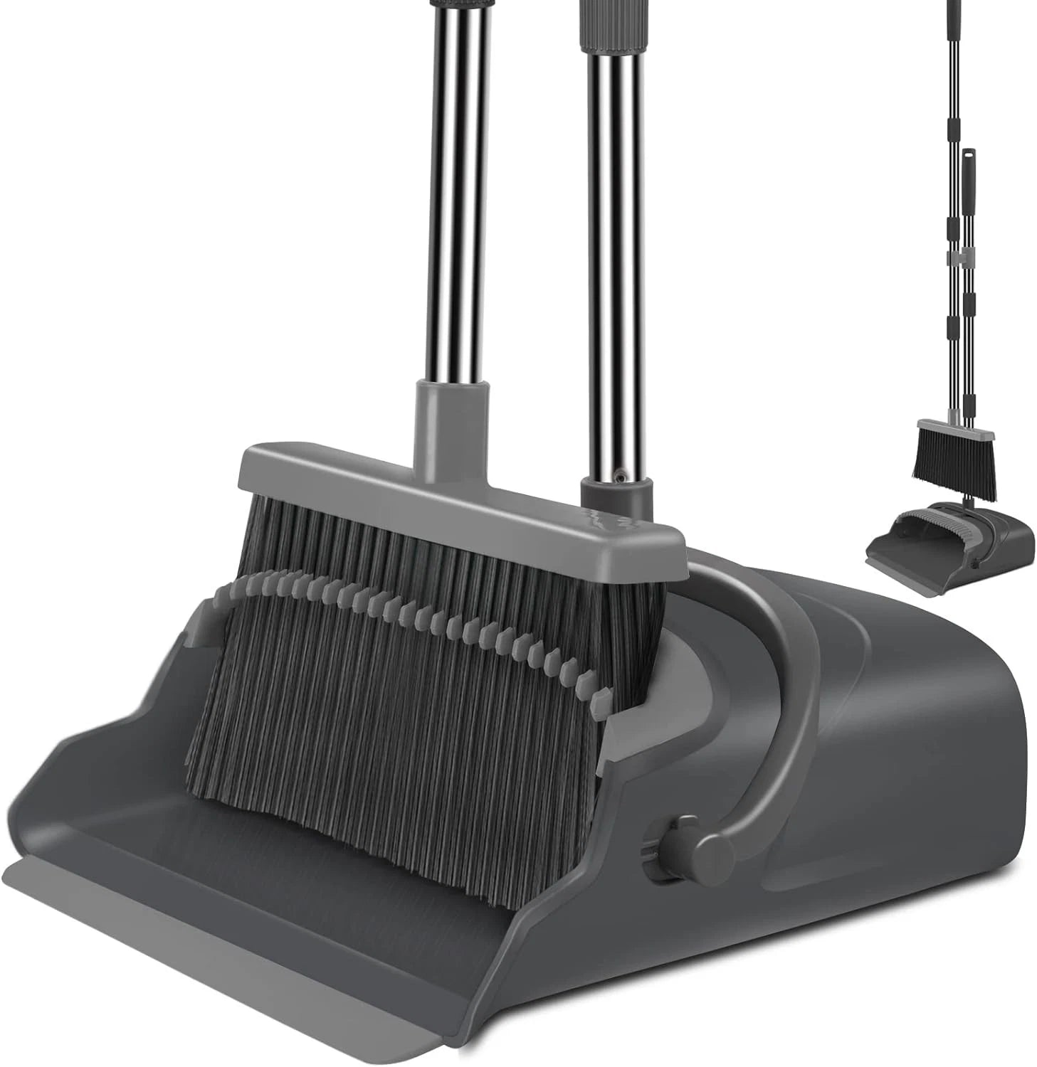 Upgrade Broom and Dustpan Set, Large Size and with Long Handle, Upright,