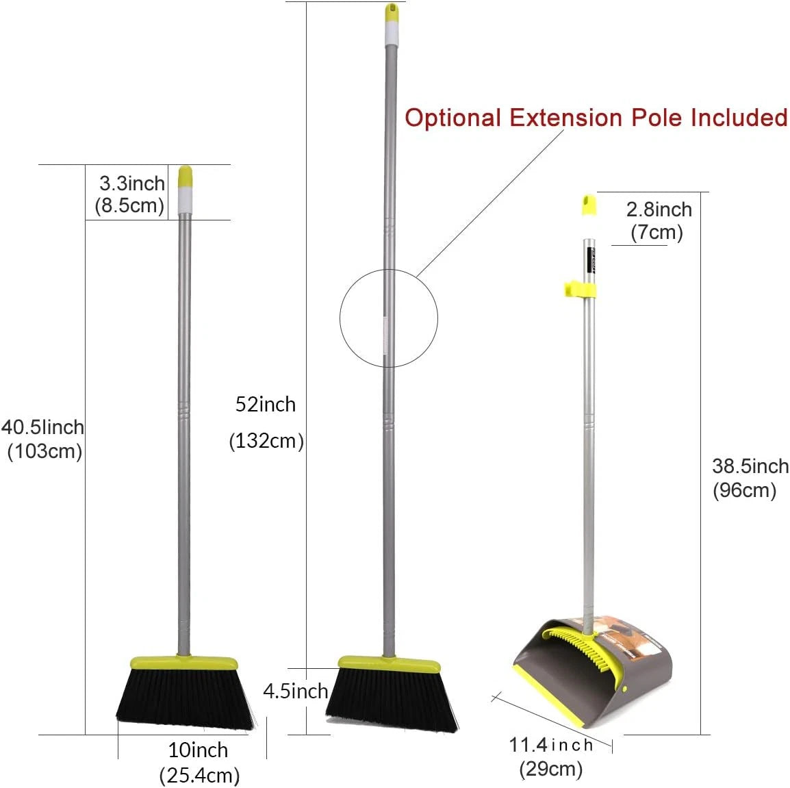 Treelen Broom and Dustpan Set, Treelen Broom with Dust Pan with Long Handle Comb
