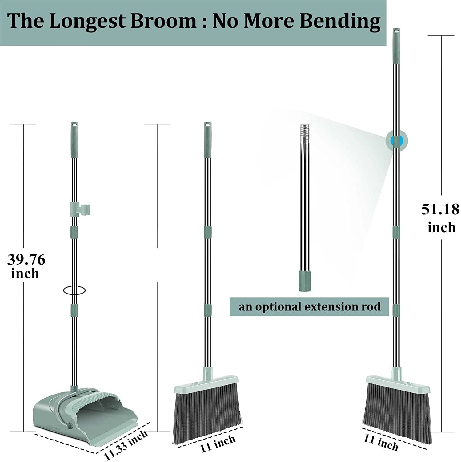 Upgrade Broom and Dustpan Set, Large Size and Stiff Broom Dust Pan with Long Han