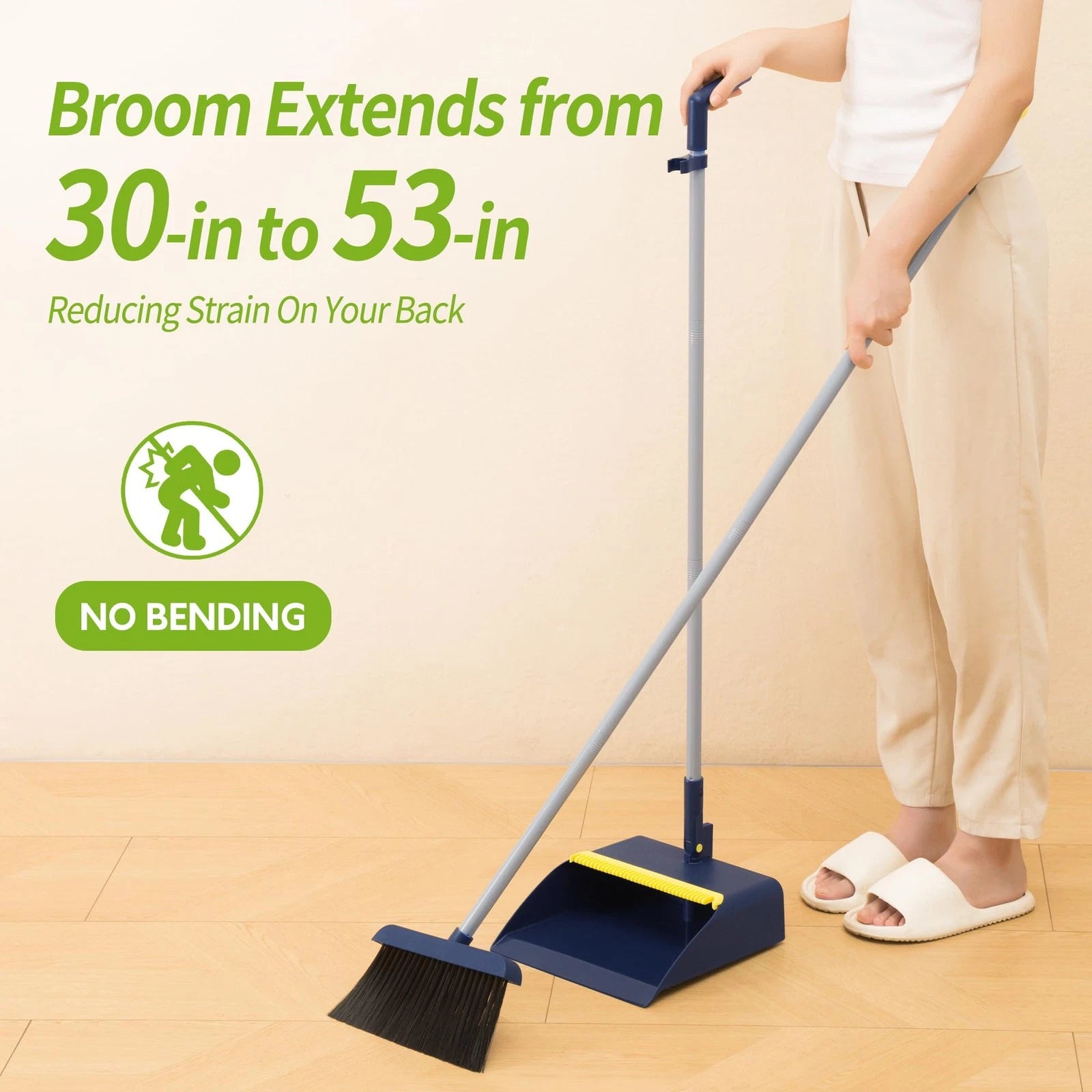 IVYROLL Broom and Dustpan Set, Long Handled Adjustable Dustpan and Brush with...