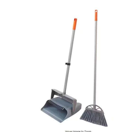 HDX 12" Lobby Broom & Dustpan Set Upright Swivel Standing Indoor Outdoor
