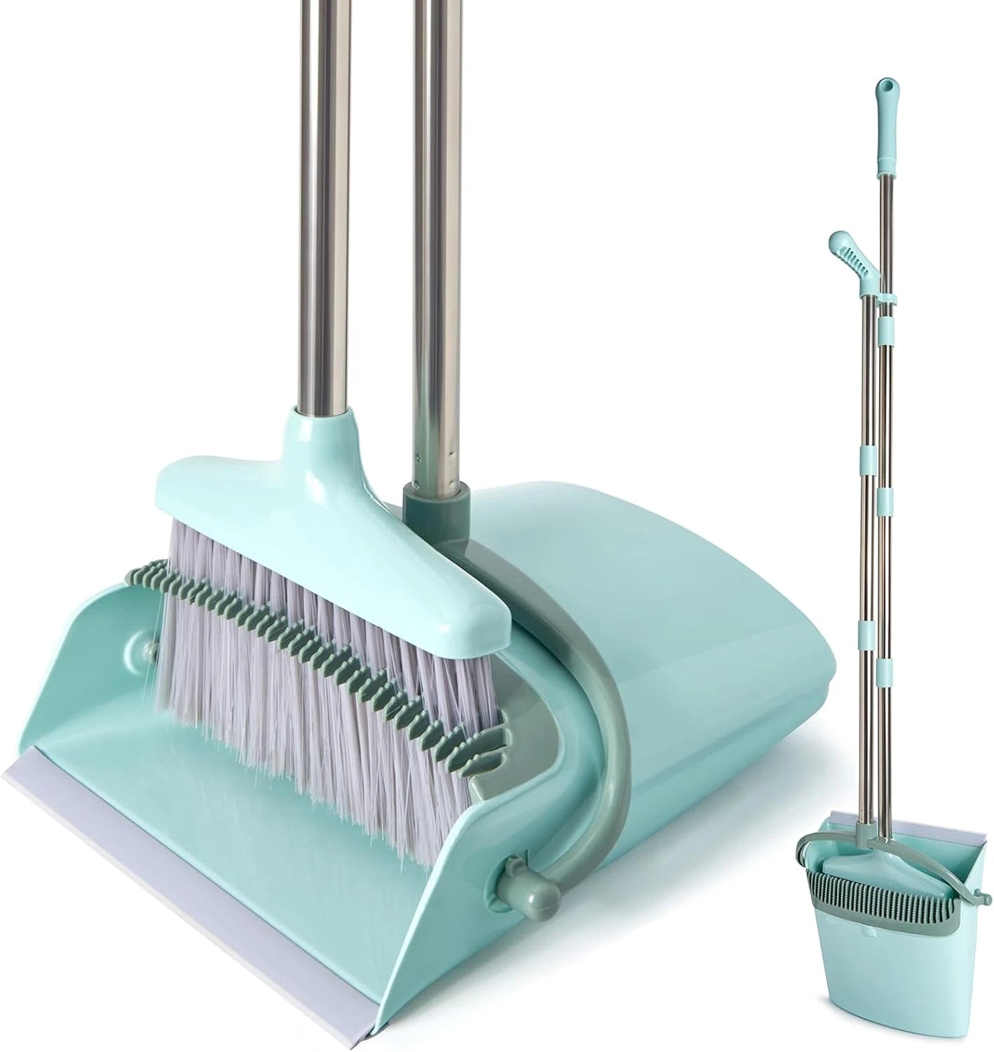 XXXFLOWER Broom and Dustpan Set with Cleaning Teeth, 55" Long Handle Indoor Swee