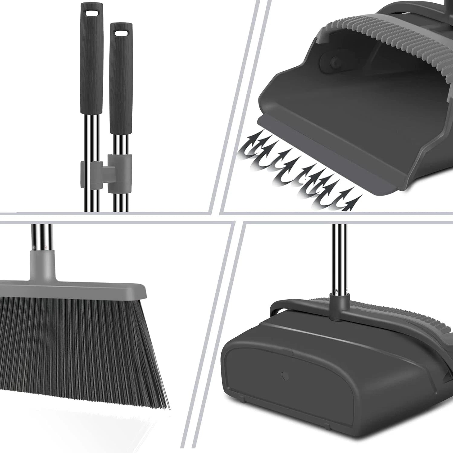 Upgrade Broom and Dustpan Set, Large Size and with Long Handle, Upright,