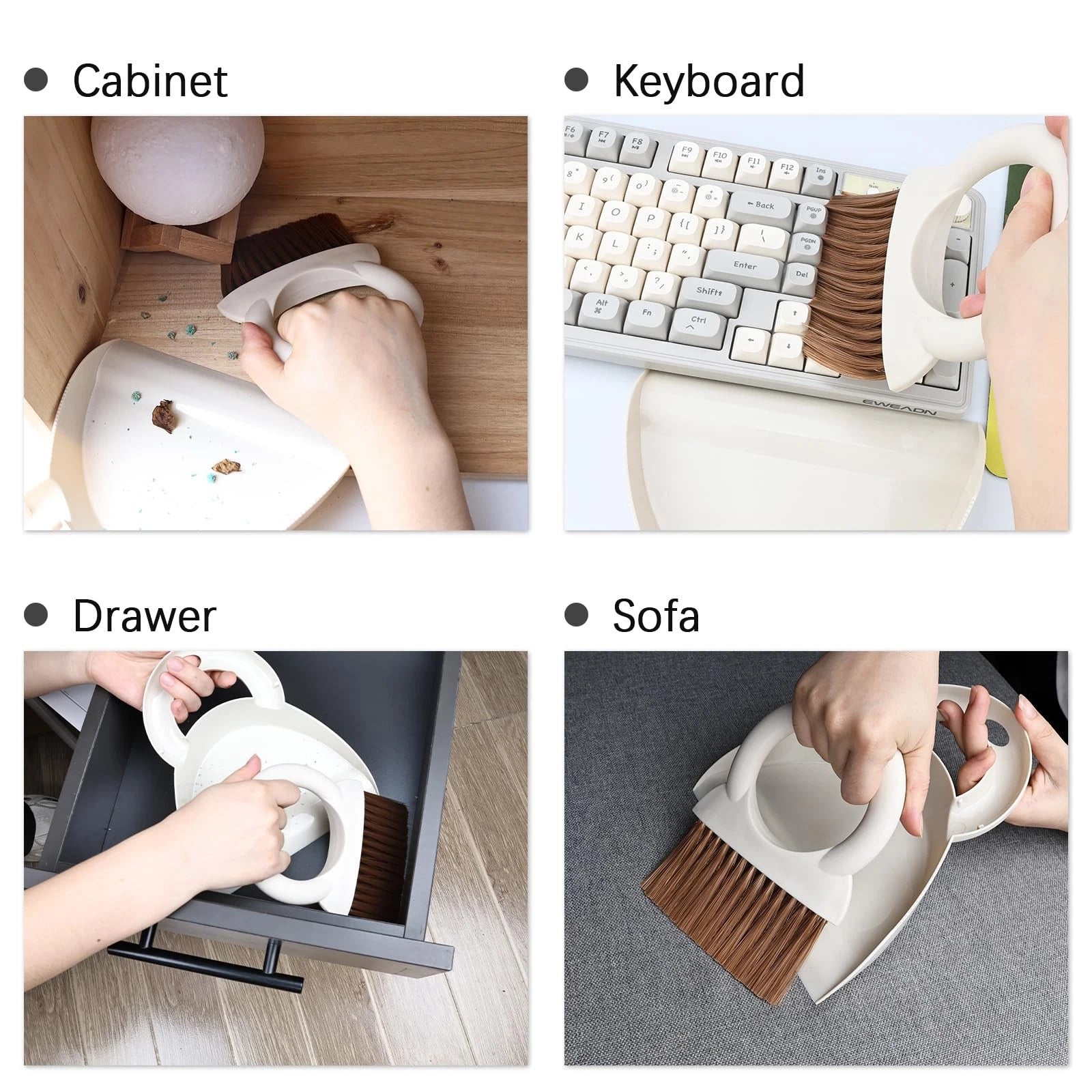 Mini Hand Broom and Dustpan Set: Small Brush Pan for Cleaning Home, White