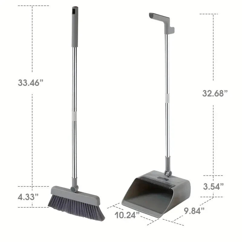 Combo 3-In-1 Broom and Dustpan Set Lightweight Upright Lobby Broom and Dust Pan