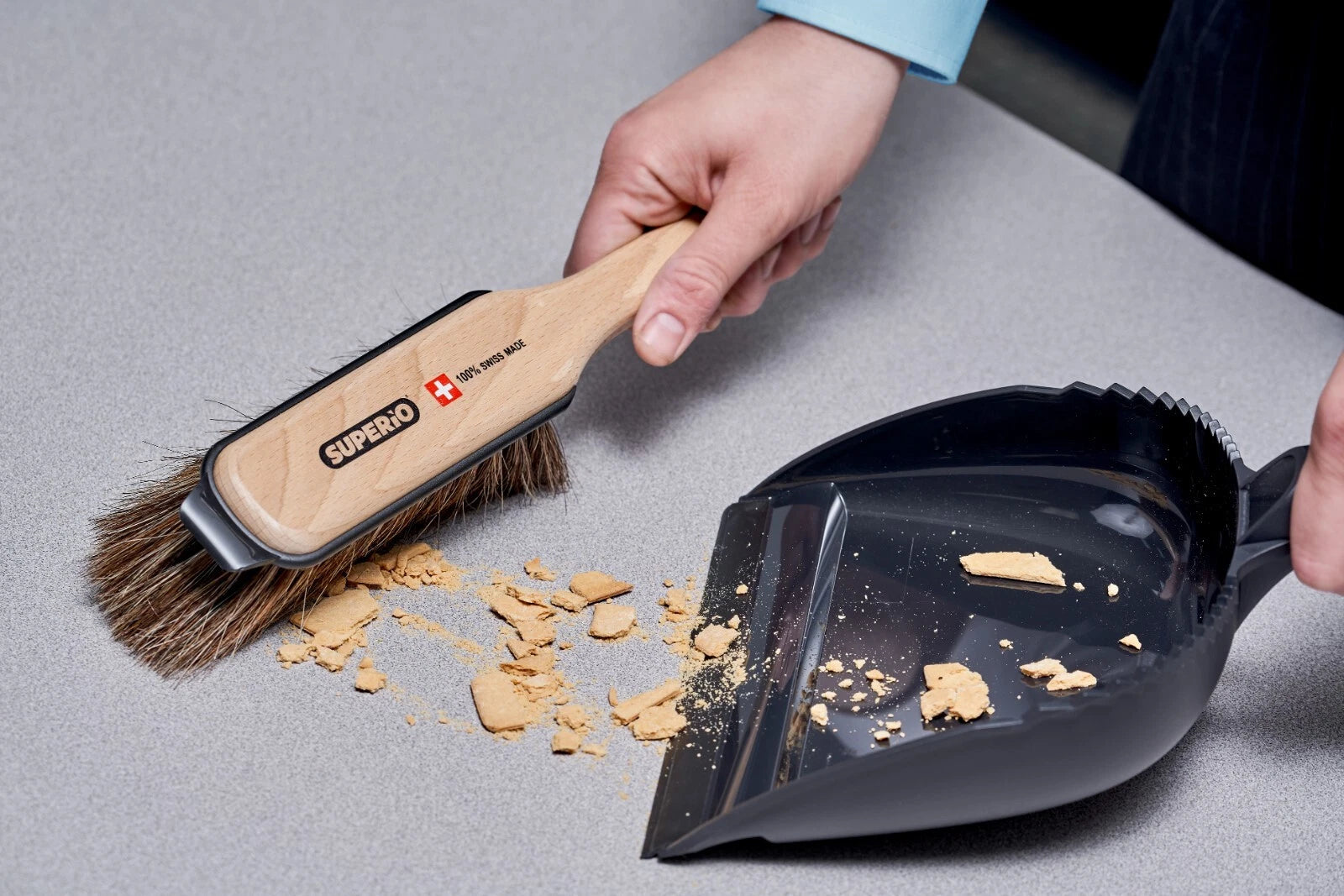Horsehair Broom & Dustpan Combo, Hand Broom, Compact Hand Sweep Set