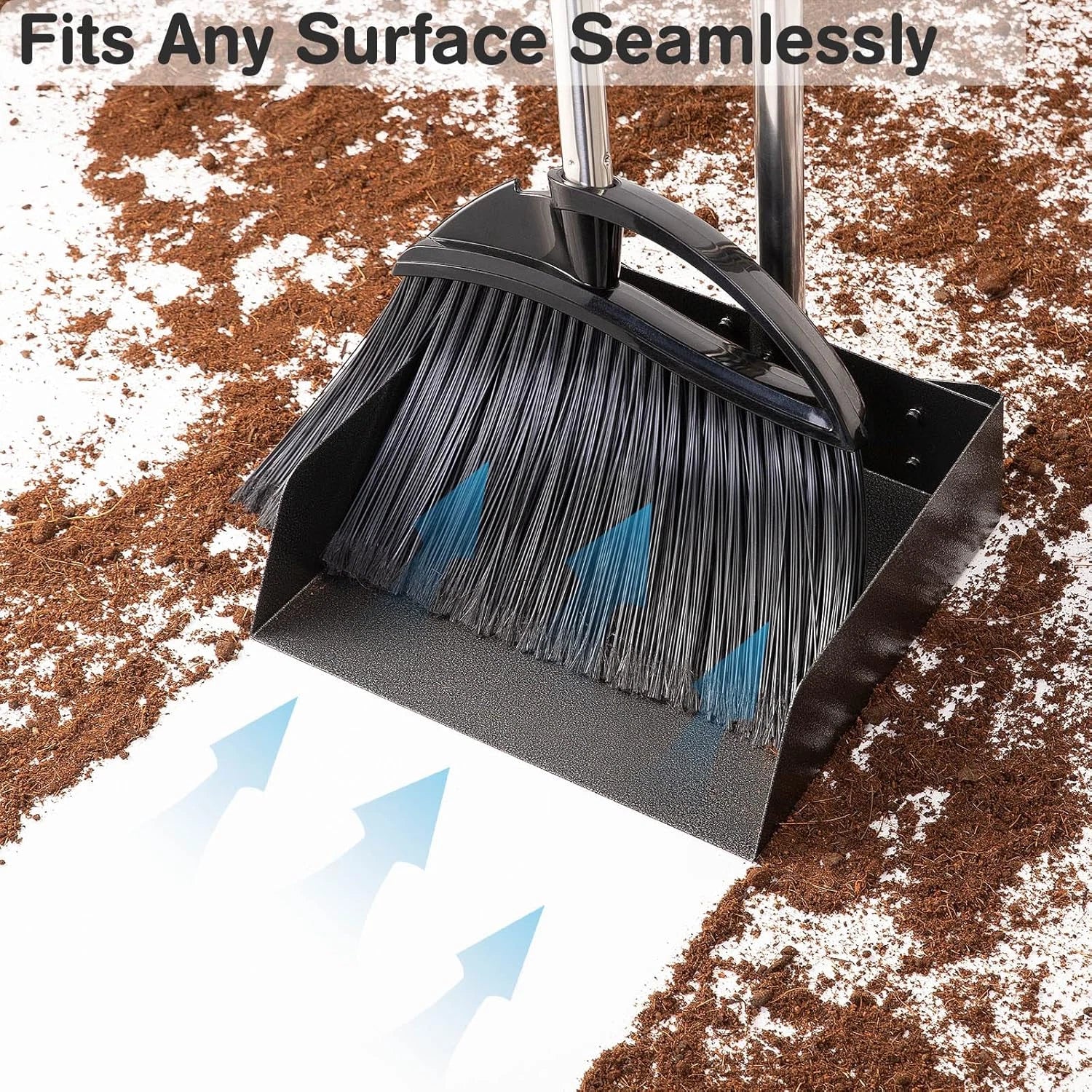 Long Handled^Dust Pan and Broom Set$for Home/Heavy Duty Metal Dustpans and Broom