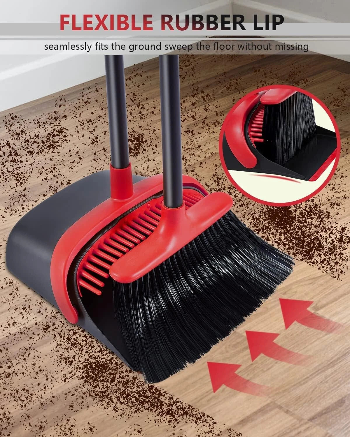 GOAT Broom and Dustpan Set for Home, Upgrade 52" Long Handle with Stand Up Dustp