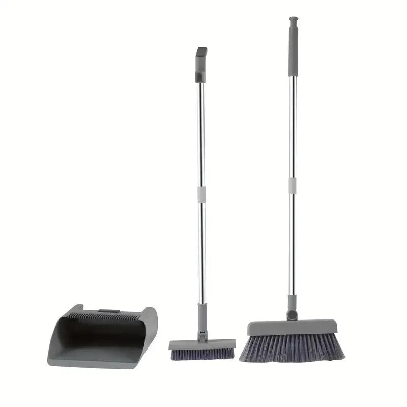 Combo 3-In-1 Broom and Dustpan Set Lightweight Upright Lobby Broom and Dust Pan